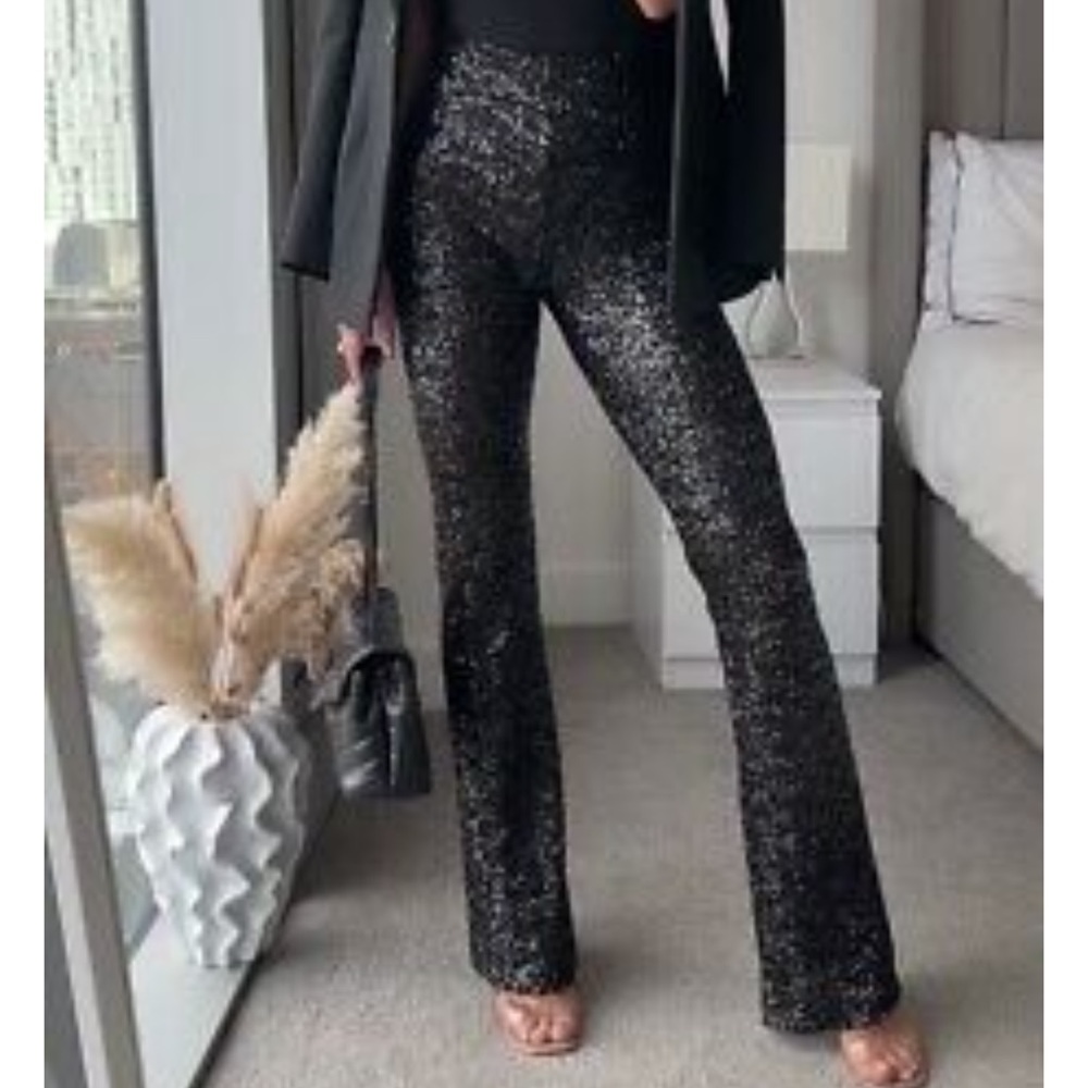 Zara Flared Sequin Leggings, Small, NWT